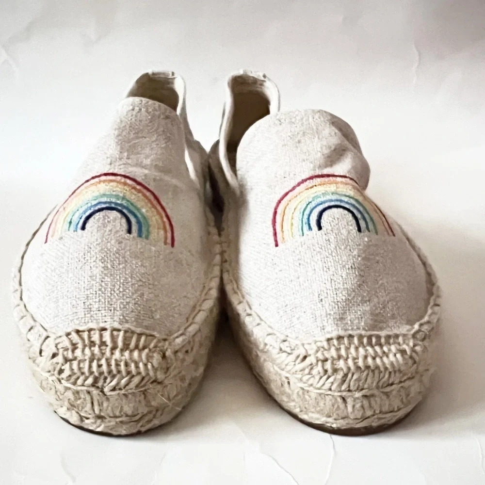 Soludos x Ash Kahn Natural Rainbow Embroidered Platform Espadrilles Size 9